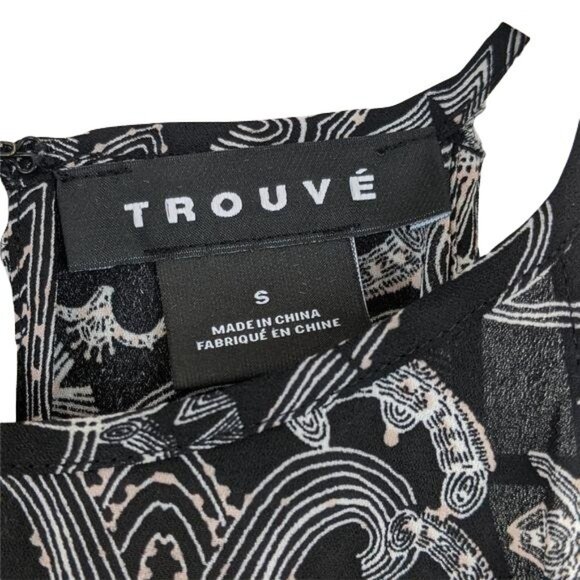 Trouve black graphic printed tied cold shoulder long sleeve blouse small MSRP 69 - Picture 10 of 12